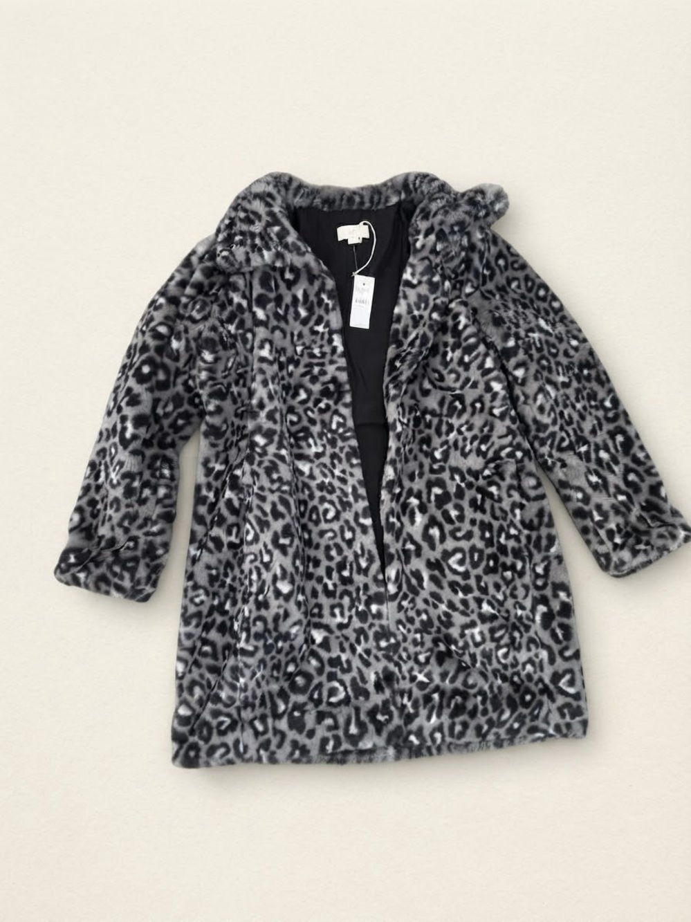 Mob Wife Lux Winter Grey Leopard Faux Fur Coat Jacket Size S NWT